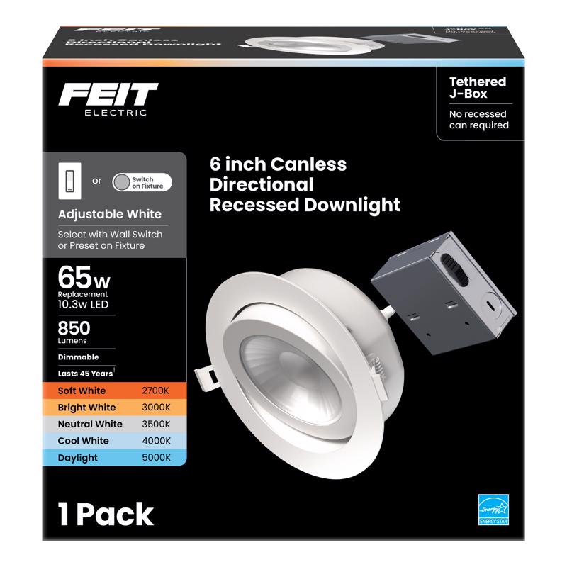Feit White 7 in. W Aluminum LED Canless Recessed Downlight 10.3 W