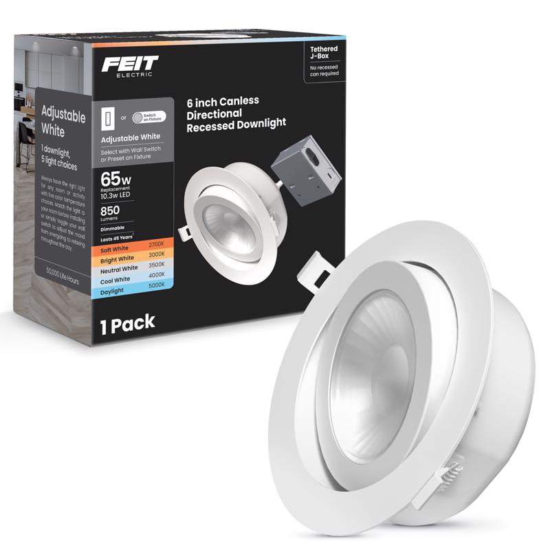 Feit White 7 in. W Aluminum LED Canless Recessed Downlight 10.3 W