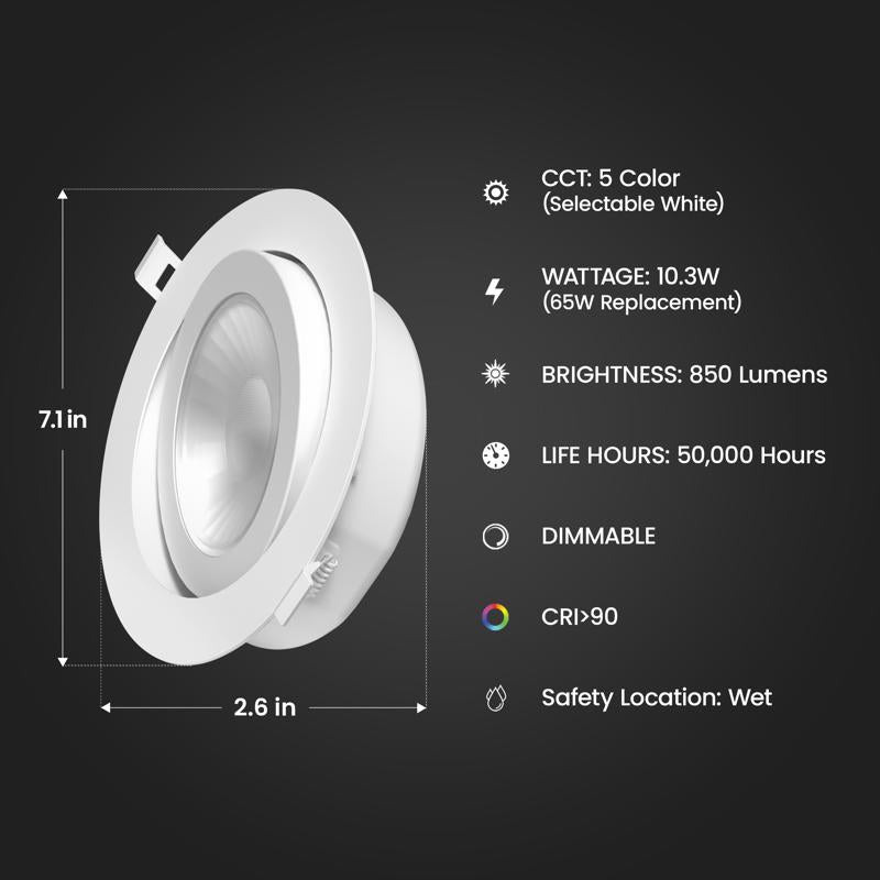 Feit White 7 in. W Aluminum LED Canless Recessed Downlight 10.3 W