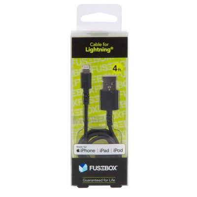 Fusebox Lightning Black USB Cable For Apple 4 ft. L