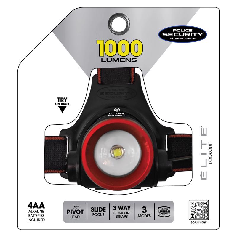 Police Security Lookout 1000 lm Black LED Head Lamp AA Battery