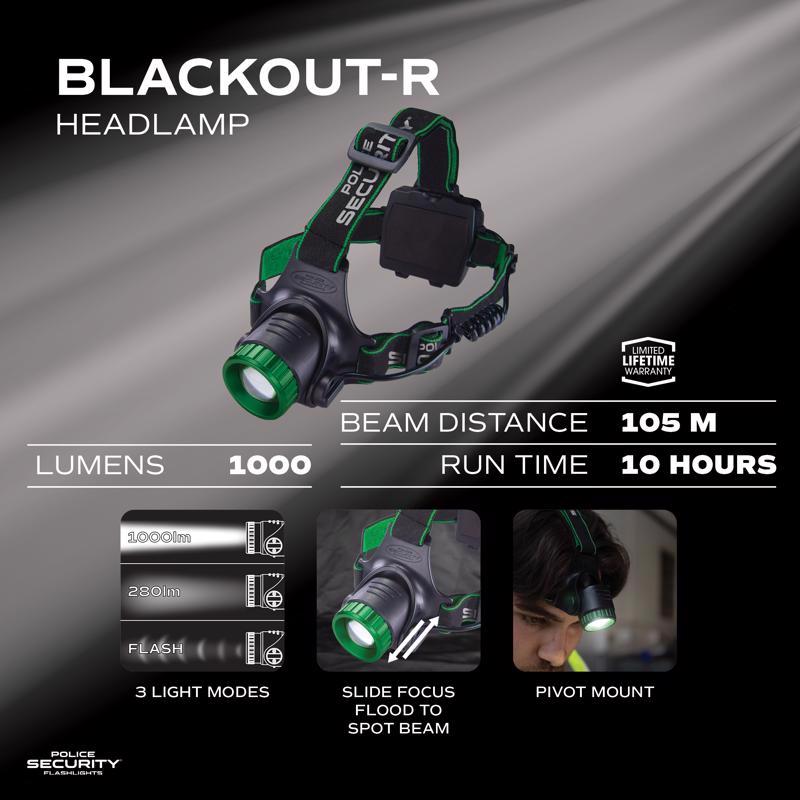 Police Security Blackout-R 1000 lm Black LED Head Lamp