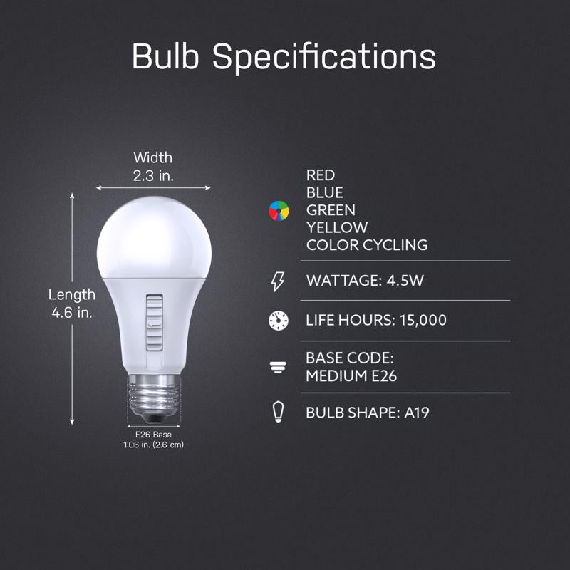 Feit A19 E26 (Medium) Party Bulb Color Changing 4.5 Watt Equivalence