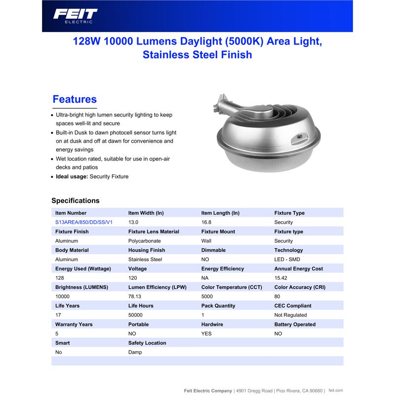 Feit LED Dusk to Dawn Hardwired LED Silver Area Light