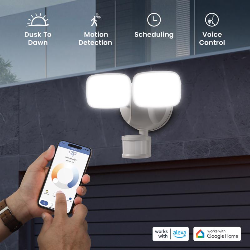 Feit Smart Home Motion-Sensing Hardwired LED White Smart-Enabled Security Floodlight