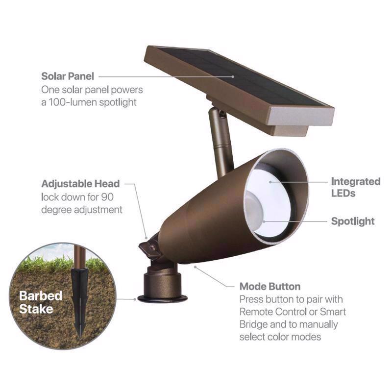 Feit OneSync Bronze Solar Powered/Remote 1 W LED Spotlight 2 pk