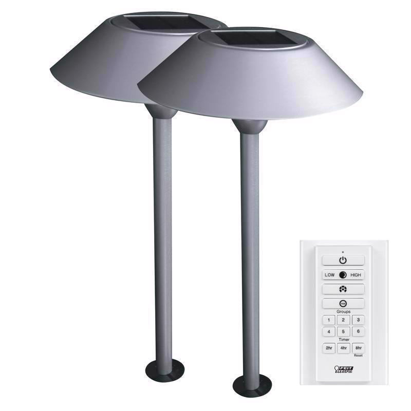 Feit OneSync Brushed Nickel Solar Powered 0.4 W LED Pathway Light 2 pk