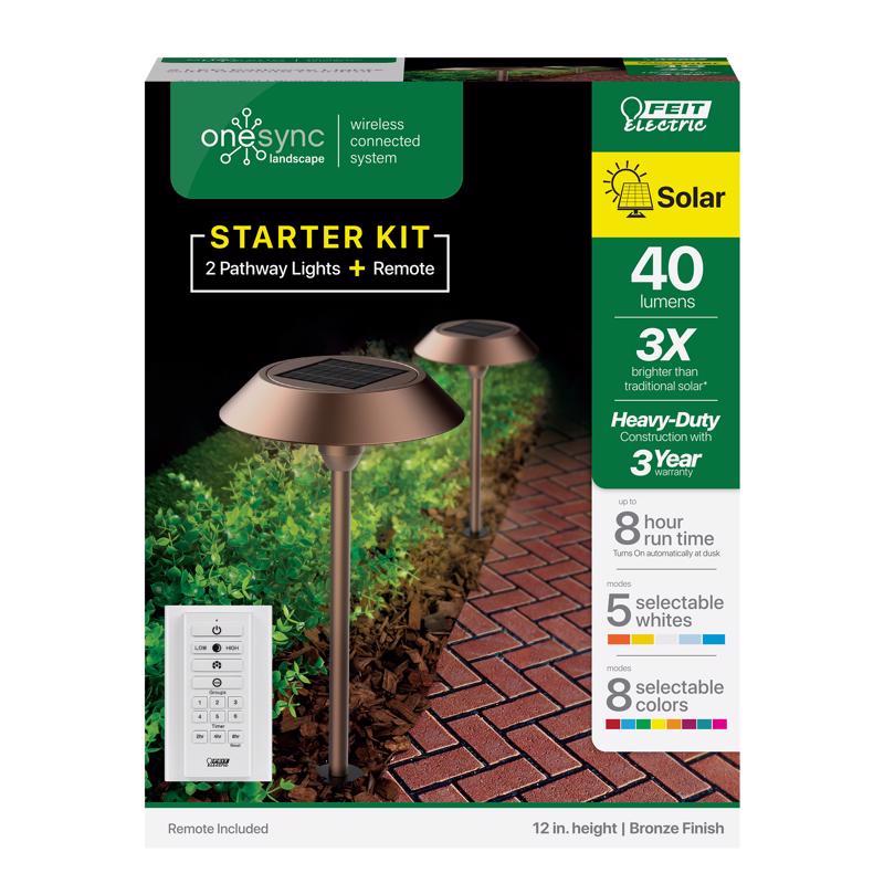 Feit OneSync Bronze Solar Powered 0.4 W LED Pathway Light 2 pk