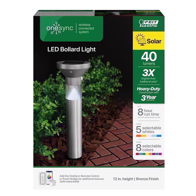 Feit OneSync Brushed Nickel Solar Powered 0.4 W LED Bollard Light
