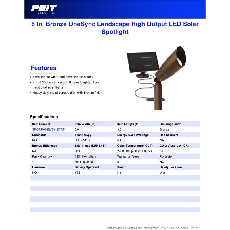 Feit OneSync Solar Powered 3 W LED Spot Light Kit