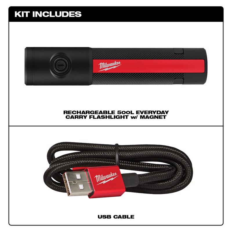 Milwaukee 500 lm Black/Red LED Rechargeable Flashlight