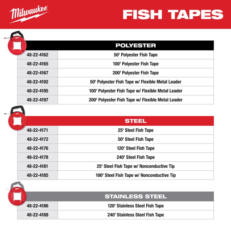 Milwaukee 0.13 in. W X 25 ft. L Steel Fish Tape