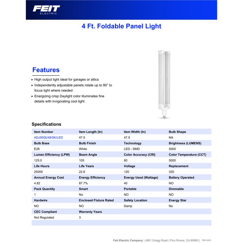 Feit 40 W ED26 LED Foldable Light 5000 lm Daylight High Lumen