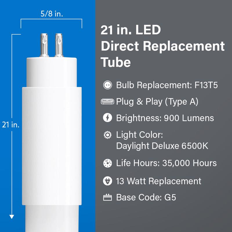 Feit T5 Daylight Deluxe 21 in. Bi-Pin Linear LED Linear Lamp 13 Watt Equivalence