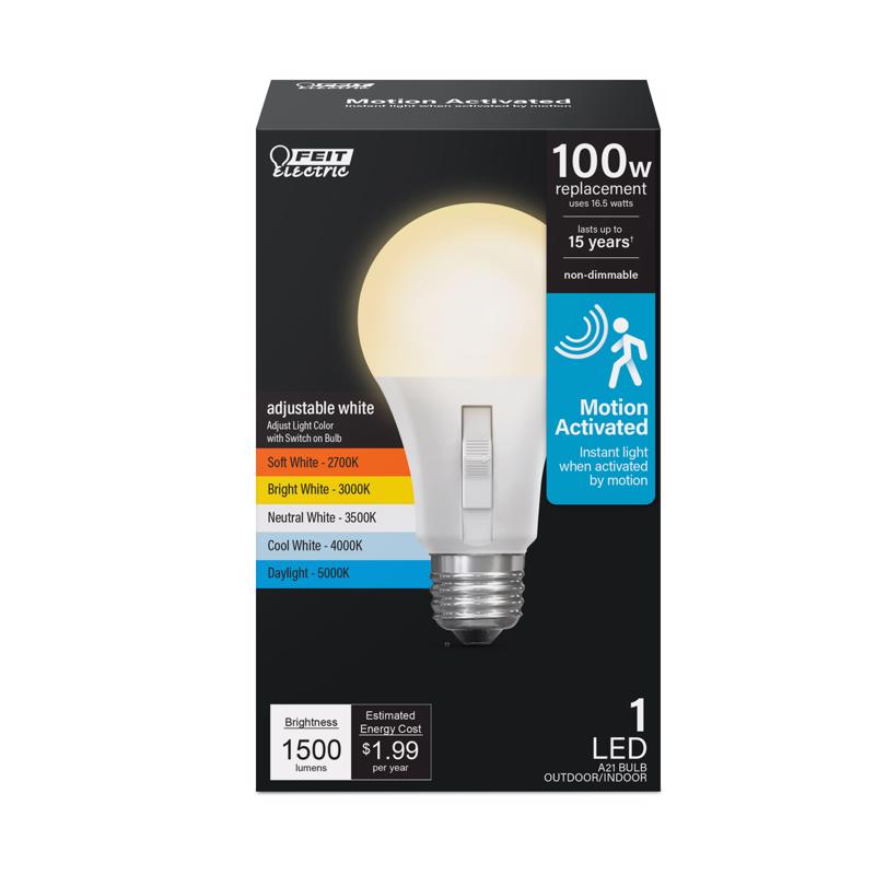 Feit A19 E26 (Medium) LED Motion Activated Bulb Adjustable White 100 Watt Equivalence