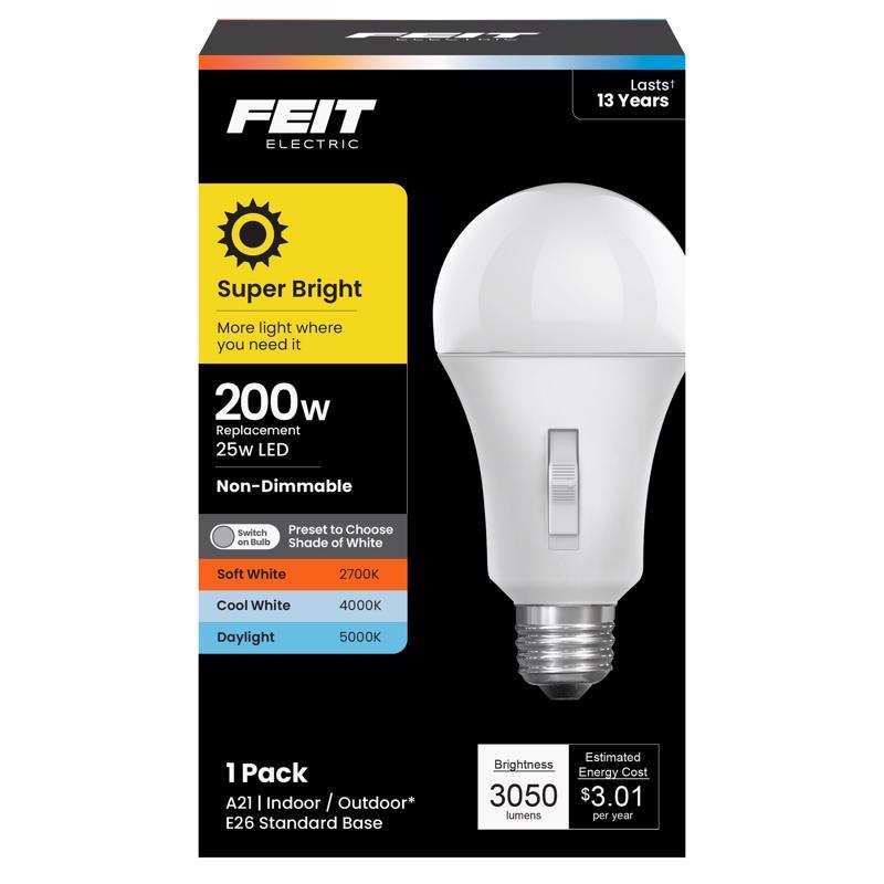 Feit A21 E26 (Medium) LED Bulb Adjustable White 200 Watt Equivalence