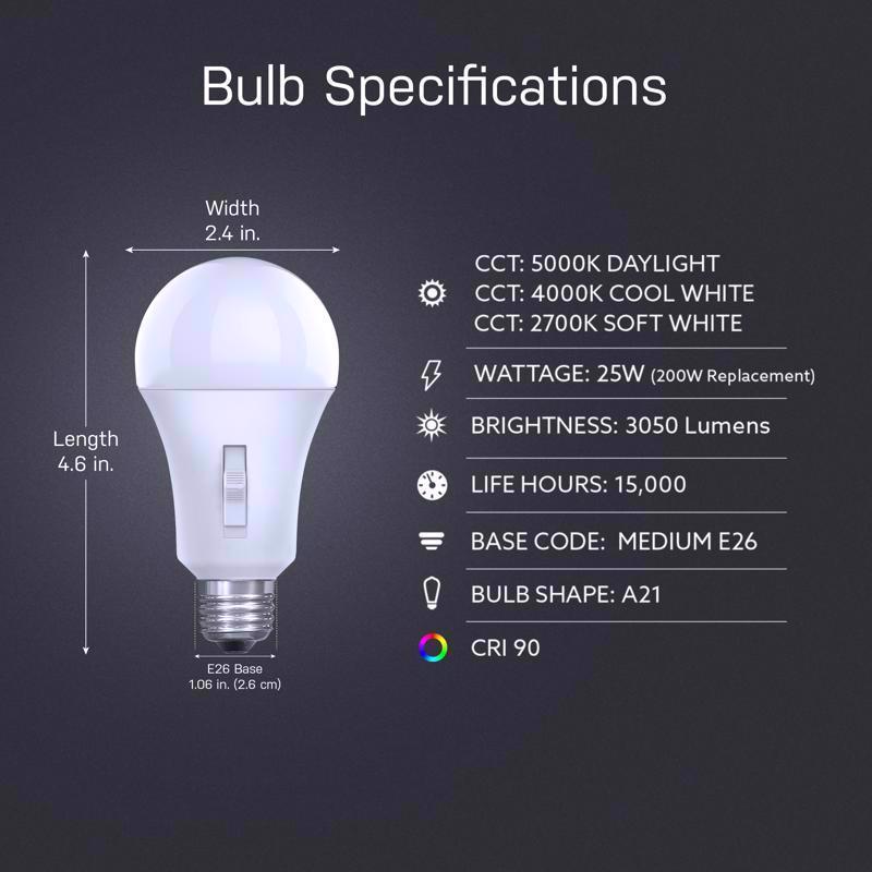 Feit A21 E26 (Medium) LED Bulb Adjustable White 200 Watt Equivalence