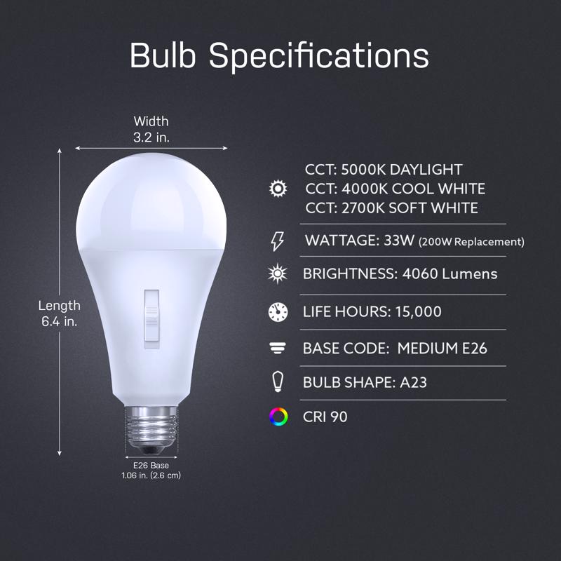 Feit A23 E26 (Medium) LED Bulb Adjustable White 300 Watt Equivalence