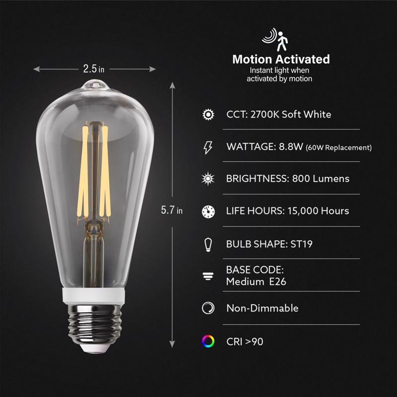 Feit ST19 E26 (Medium) LED Motion Activated Bulb Soft White 60 Watt Equivalence