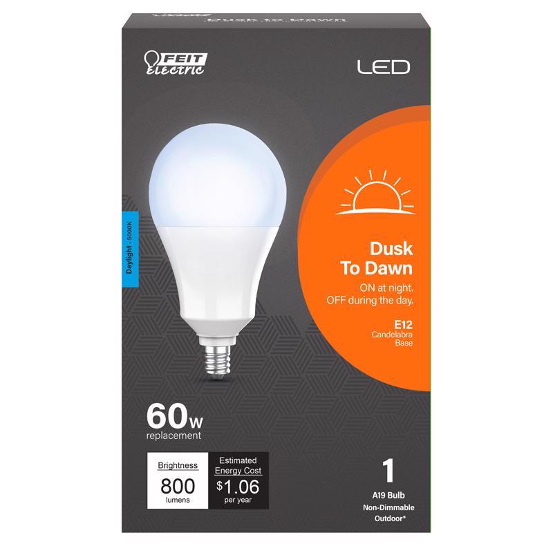 Feit A19 E12 (Candelabra) LED Dusk to Dawn Bulb Daylight 60 Watt Equivalence
