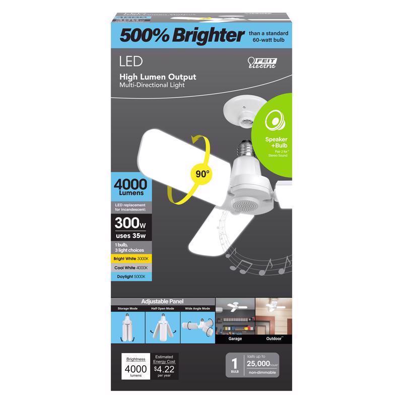 Feit Folding Panel E26 (Medium) LED Speaker Bulb Bright White 300 Watt Equivalence