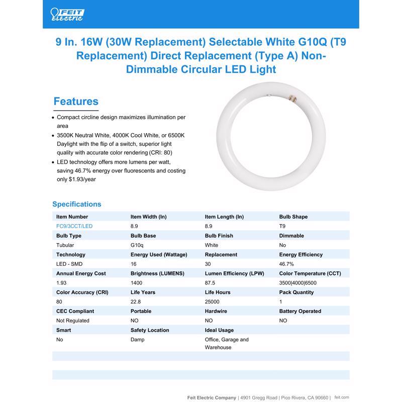 Feit T9 4-Pin LED Tube Light Color Changing 30 Watt Equivalence