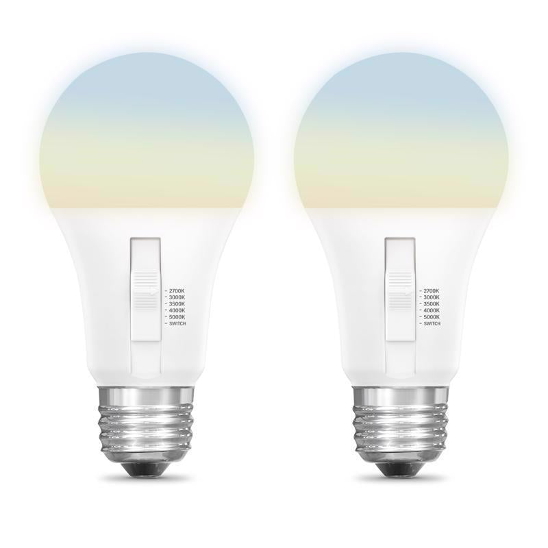 Feit A19 E26 (Medium) LED Bulb Adjustable White 60 Watt Equivalence 2 pk