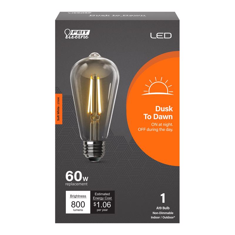 Feit ST19 E26 (Medium) LED Dusk to Dawn Bulb Soft White 60 Watt Equivalence