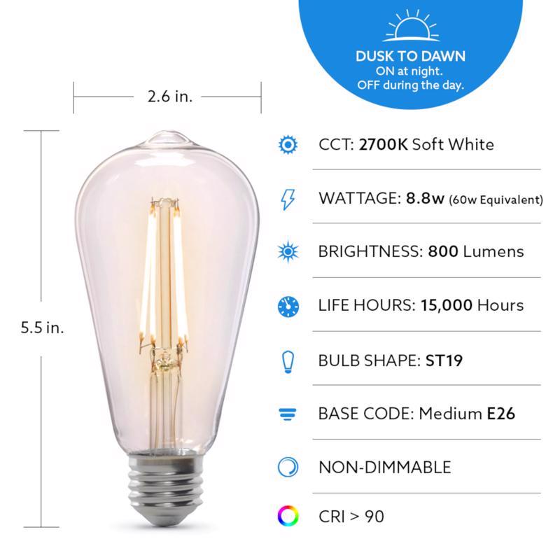 Feit ST19 E26 (Medium) LED Dusk to Dawn Bulb Soft White 60 Watt Equivalence