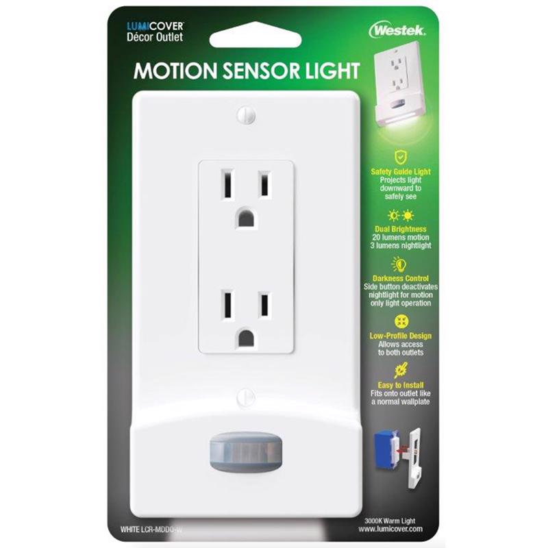 Westek LumiCover Motion Activated White 1 gang Plastic Decorator Nightlight Wall Plate