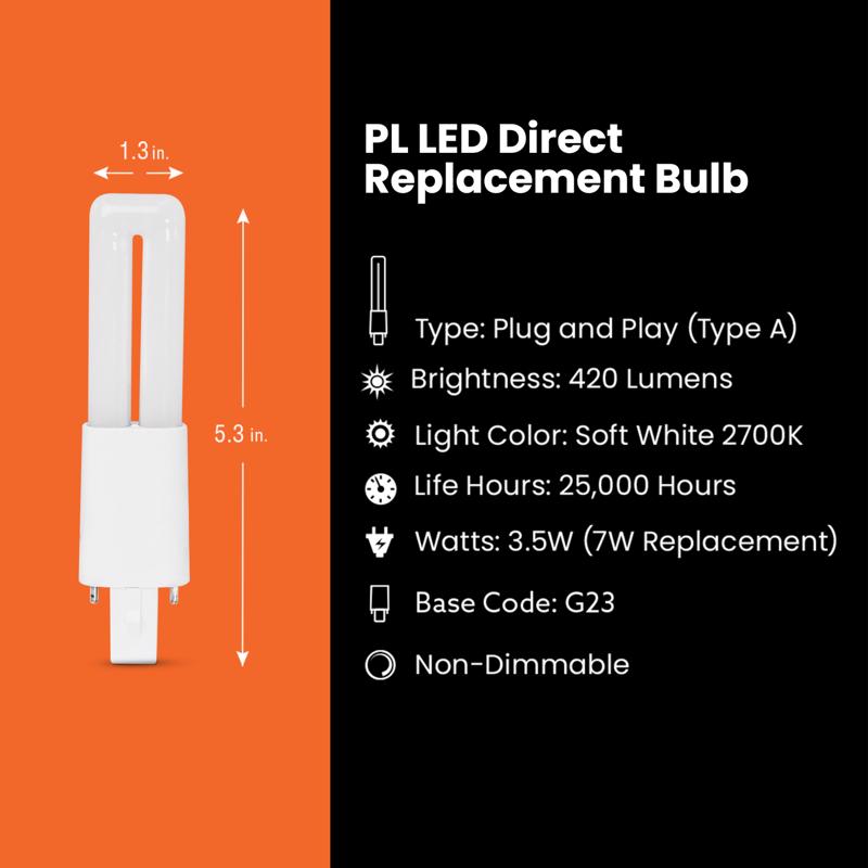 Feit Linear PL G23 LED Tube Light Soft White 7 Watt Equivalence