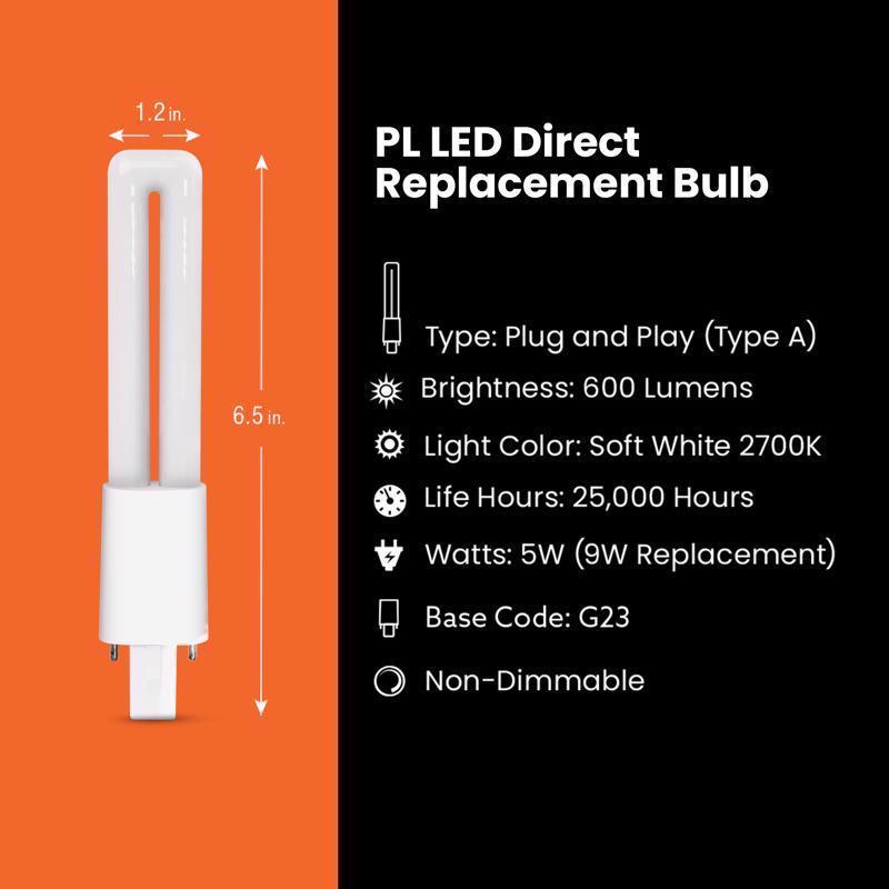 Feit Linear PL G23 LED Tube Light Soft White 9 Watt Equivalence