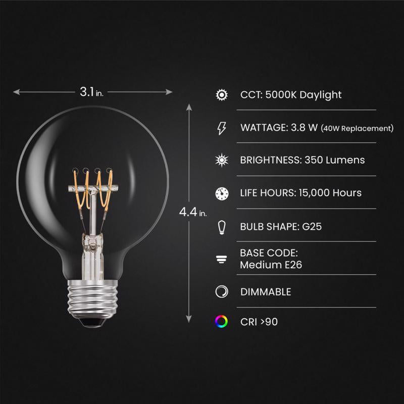 Feit G25 E26 (Medium) Filament LED Bulb Daylight 40 Watt Equivalence