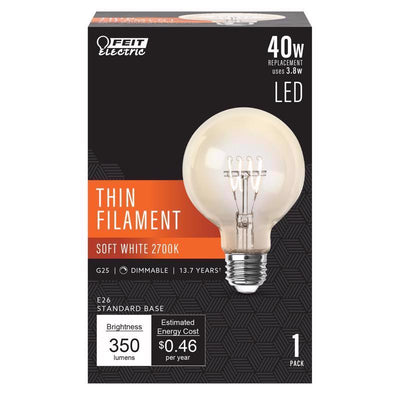 Feit G25 E26 (Medium) Filament LED Bulb Soft White 40 Watt Equivalence