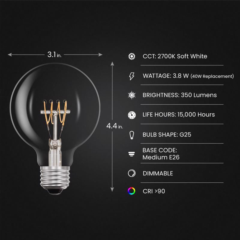 Feit G25 E26 (Medium) Filament LED Bulb Soft White 40 Watt Equivalence