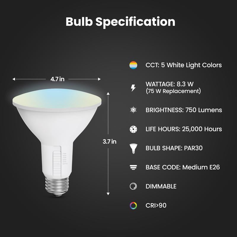 Feit Enhance PAR30 E26 (Medium) LED Bulb Adjustable White 75 Watt Equivalence 2 pk