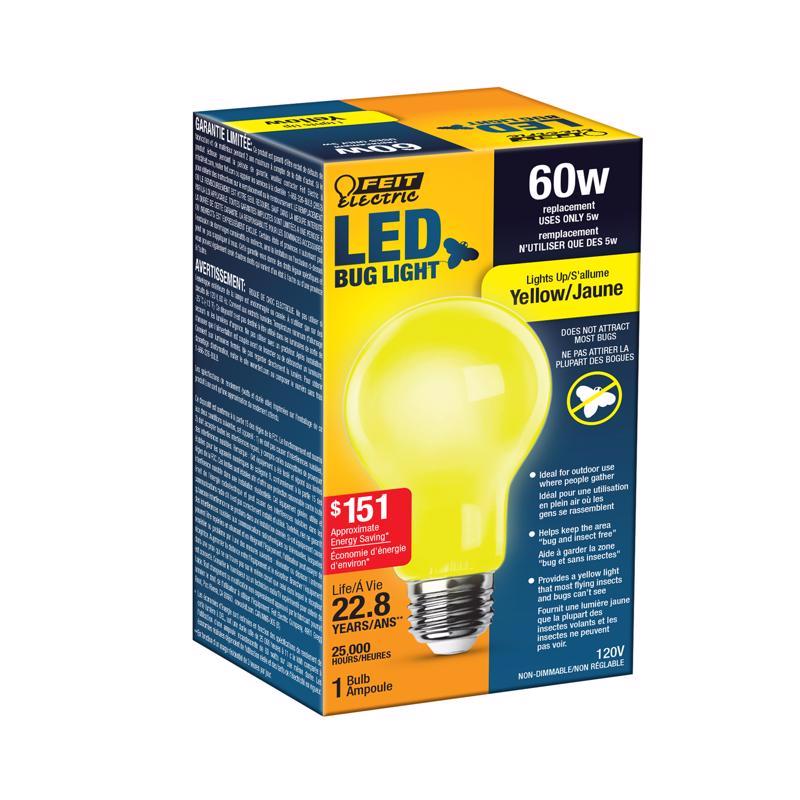Feit A19 E26 (Medium) LED Bug Light Yellow 60 Watt Equivalence