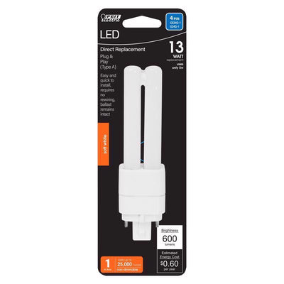 Feit PL GX24Q-1 4 Pin LED Tube Light Soft White 13 Watt Equivalence