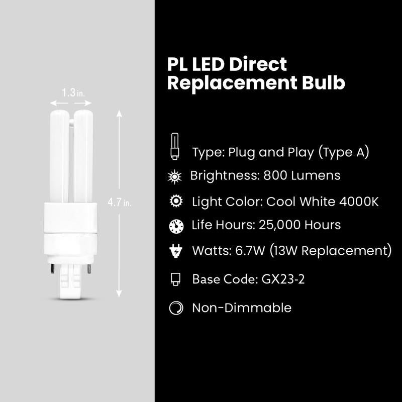 Feit PL GX24Q-1 4 Pin LED Tube Light Soft White 13 Watt Equivalence