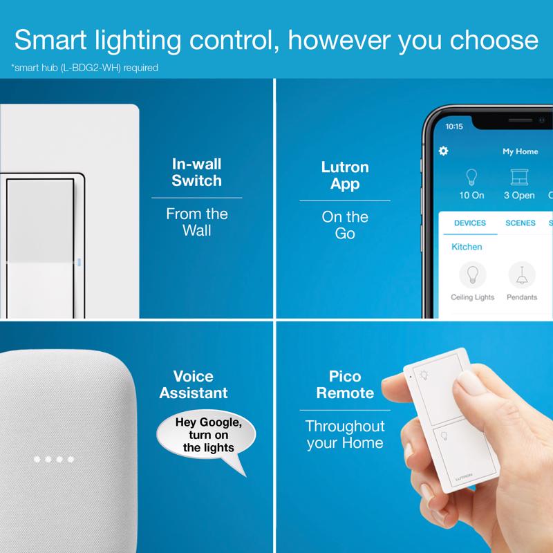 Lutron Caseta 5 amps Single Pole Smart Smart-Enabled Rocker Switch White