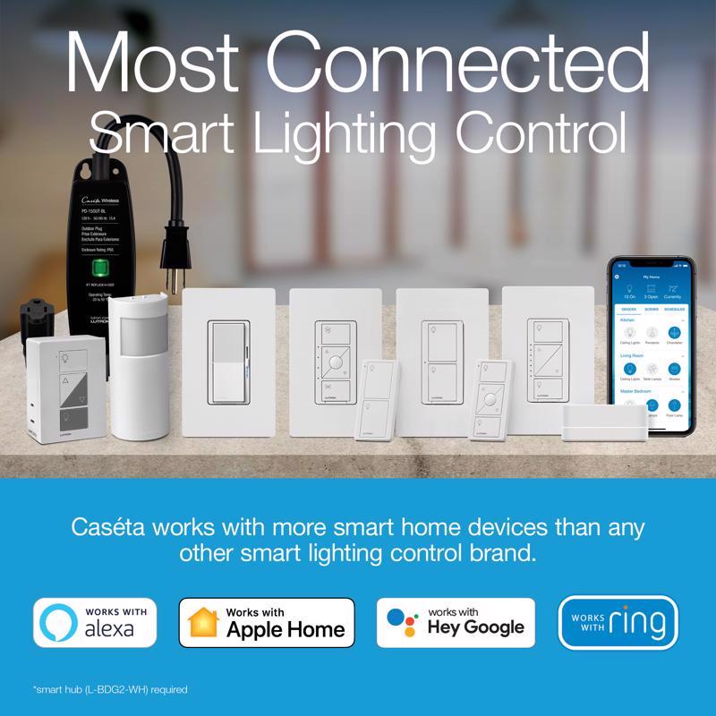 Lutron Caseta White 150 W Toggle Smart-Enabled Dimmer Switch
