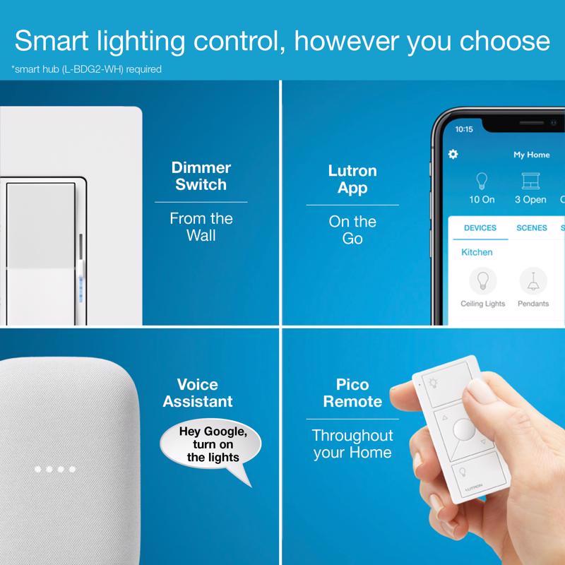 Lutron Caseta White 150 W Toggle Smart-Enabled Dimmer Switch