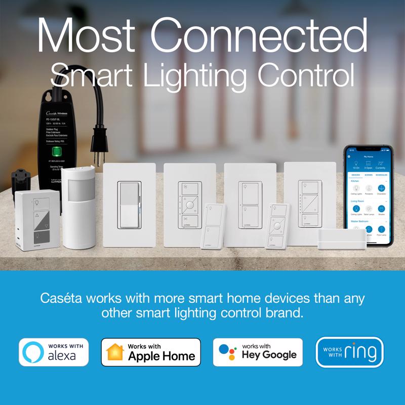 Lutron Caseta White 150 W Toggle Smart-Enabled Dimmer Switch w/Remote Control