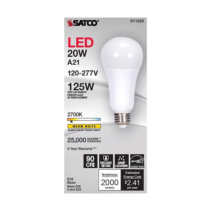 Satco A21 E26 (Medium) Filament LED Bulb Warm White 125 Watt Equivalence