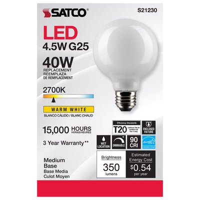 Satco G25 E26 (Medium) Filament LED Bulb Warm White 40 Watt Equivalence