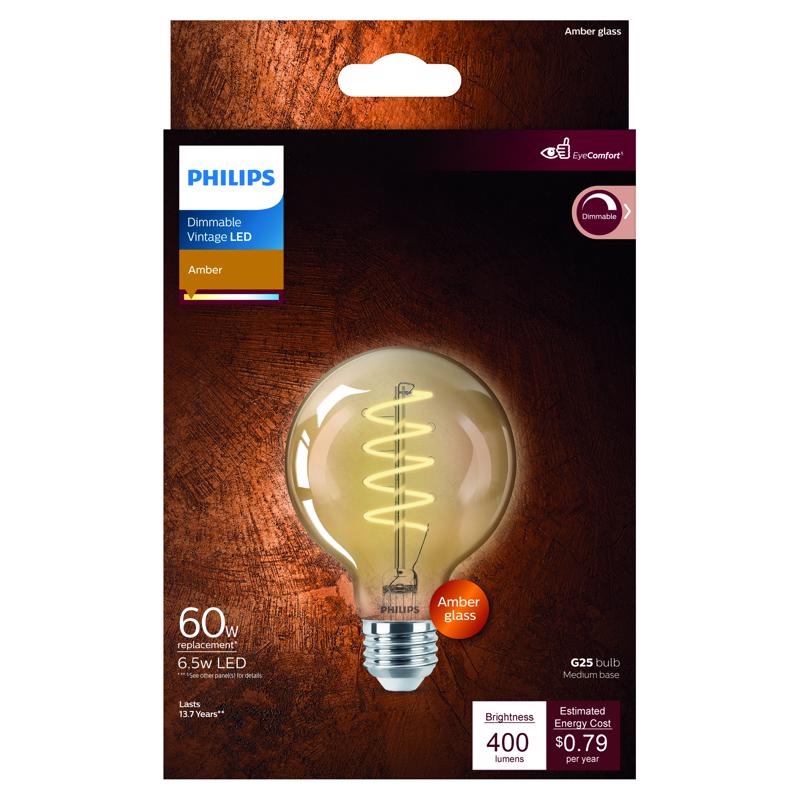 Philips G25 E26 (Medium) LED Bulb Amber 60 Watt Equivalence