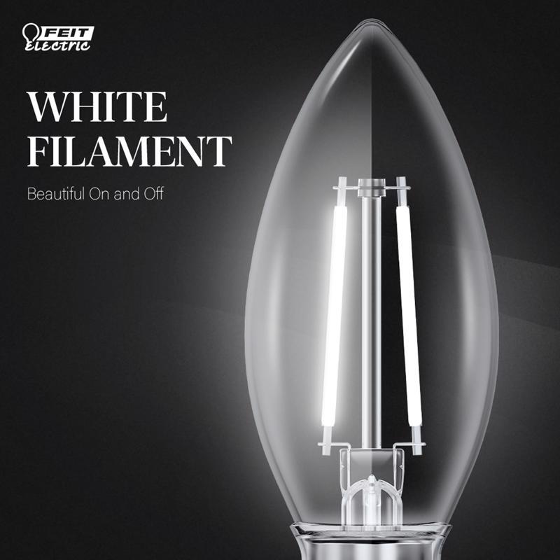 Feit White B10 E12 (Candelabra) Filament LED Bulb Daylight 100 Watt Equivalence 2 pk