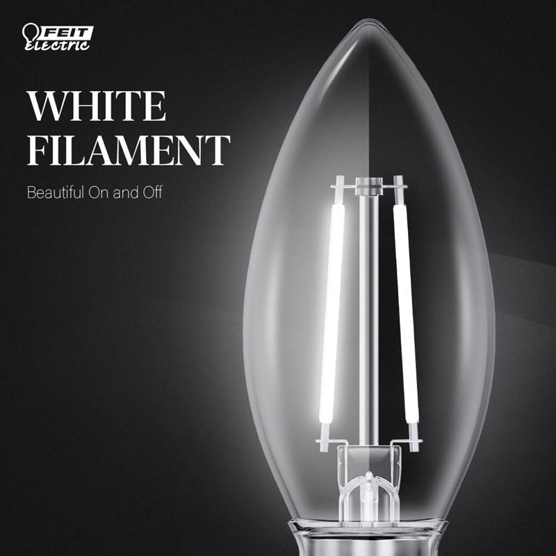 Feit White B10 E26 (Medium) Filament LED Bulb Daylight 40 Watt Equivalence 2 pk