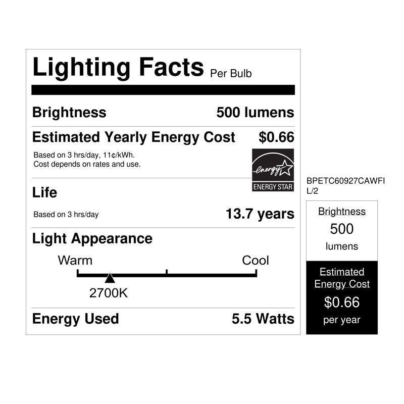 Feit White B10 E26 (Medium) Filament LED Bulb Soft White 60 Watt Equivalence 2 pk