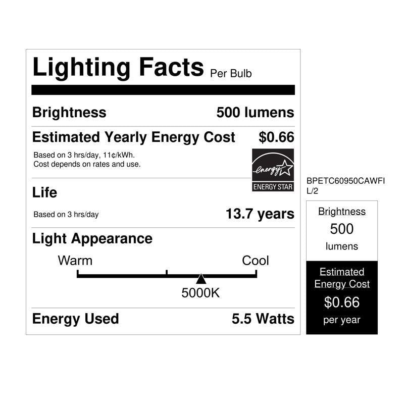 Feit White B10 E26 (Medium) Filament LED Bulb Daylight 60 Watt Equivalence 2 pk